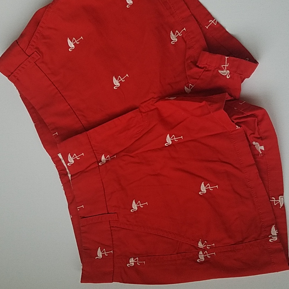 J. Crew 3” Inseam Red Flamingo Bird Vintage Retro Chino Cotton Shorts Pockets…